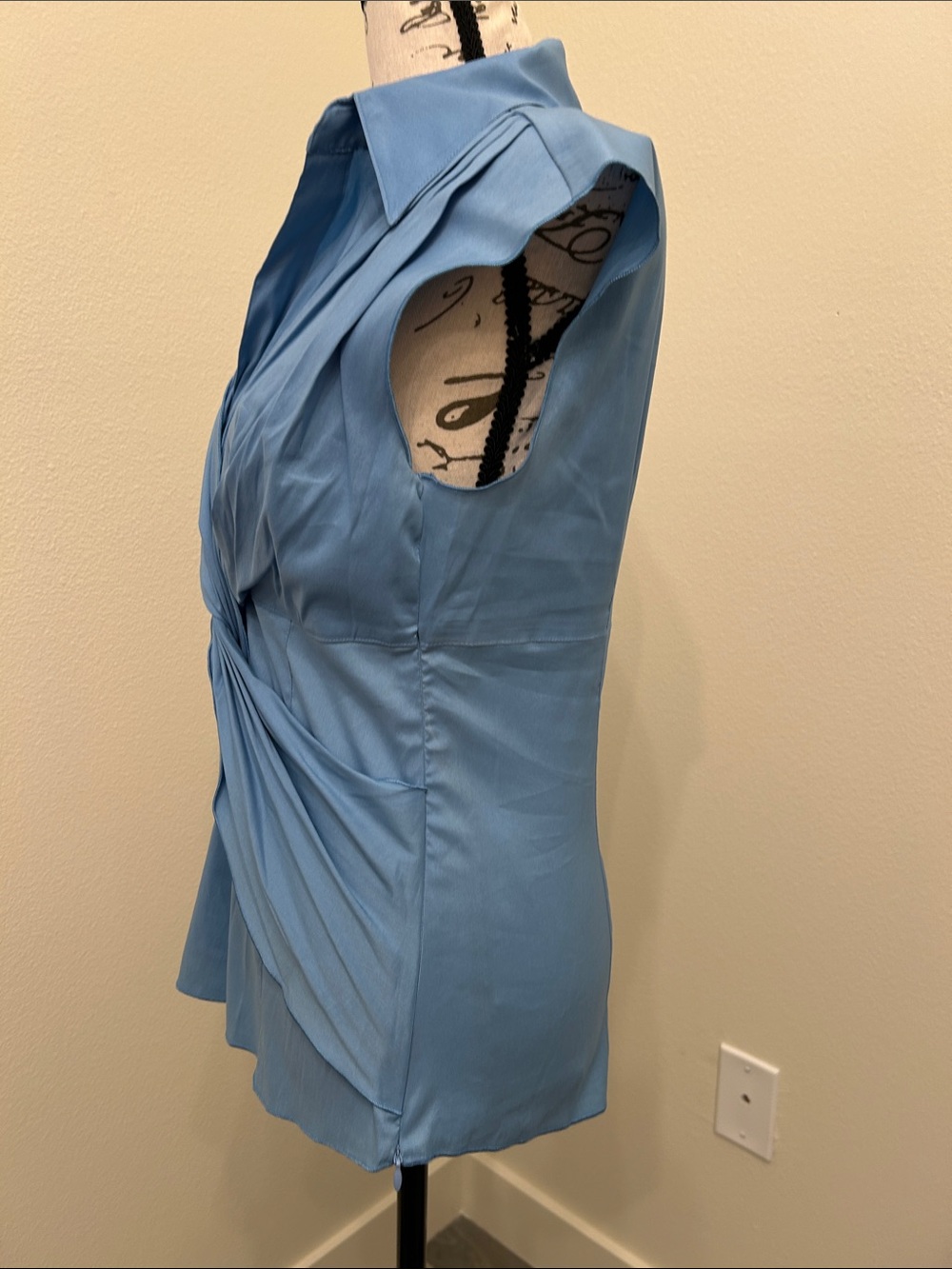 Trina Turk Twist-Front Sleeveless Blouse in Dusty Blue - Picture 3 of 5
